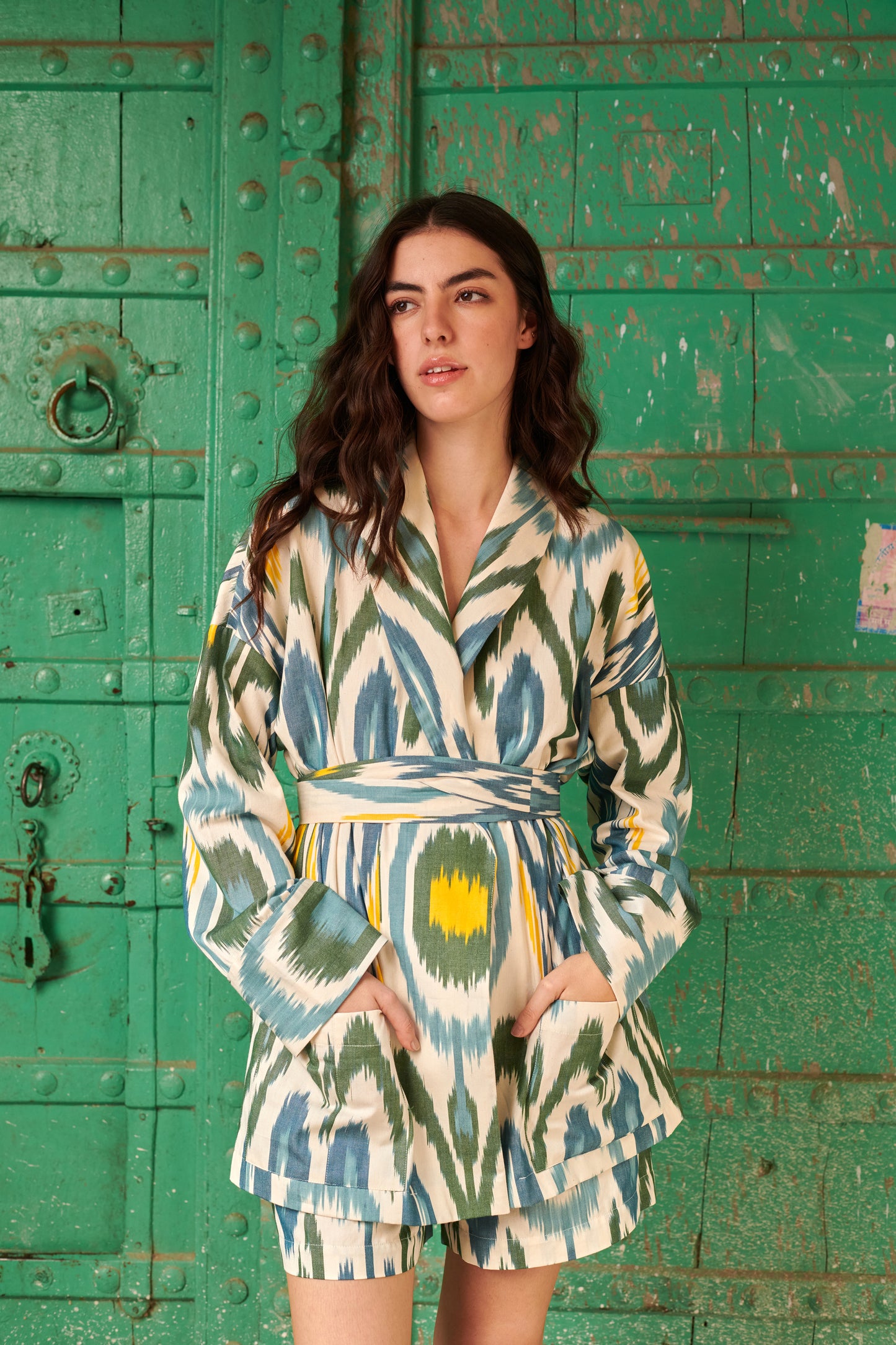 Zazzle Kimono Jacket in Green & Yellow