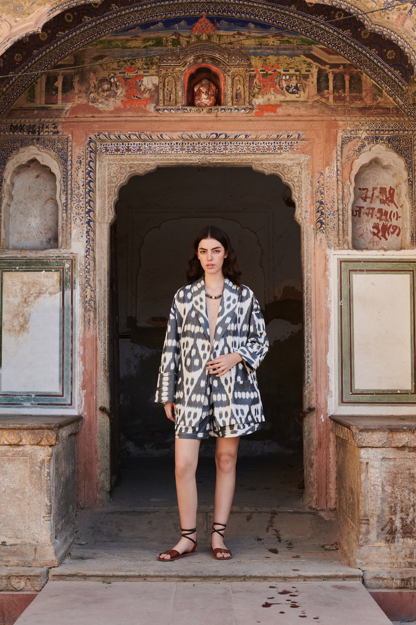 Clea Kimono Blazer Set in Black & White