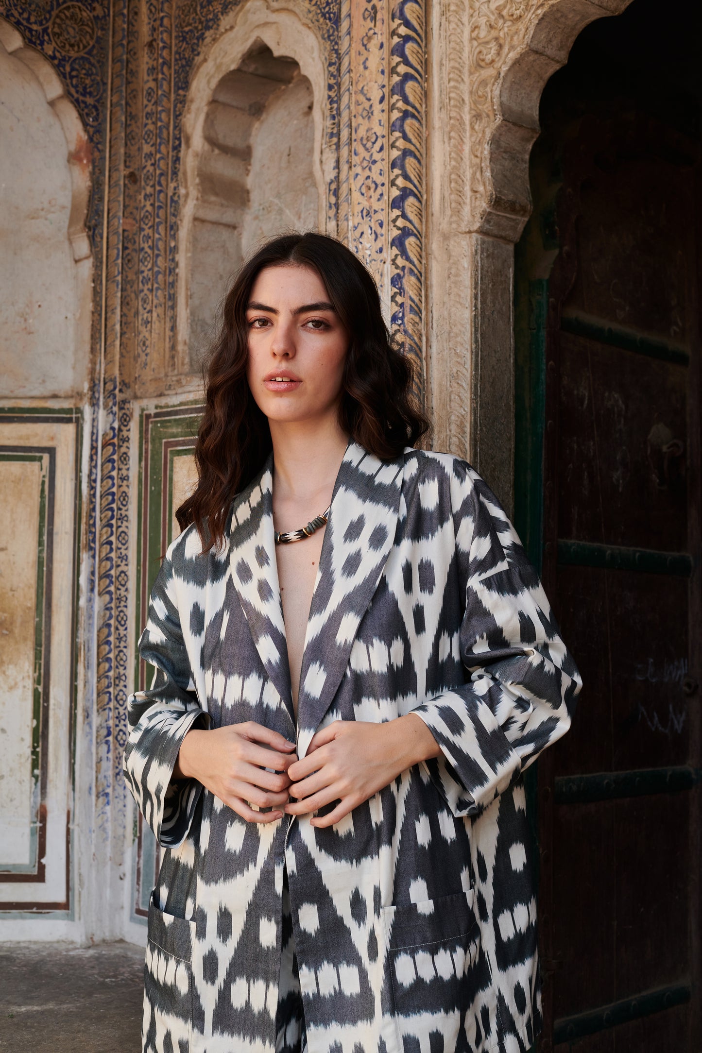 Clea Kimono Blazer Set in Black & White
