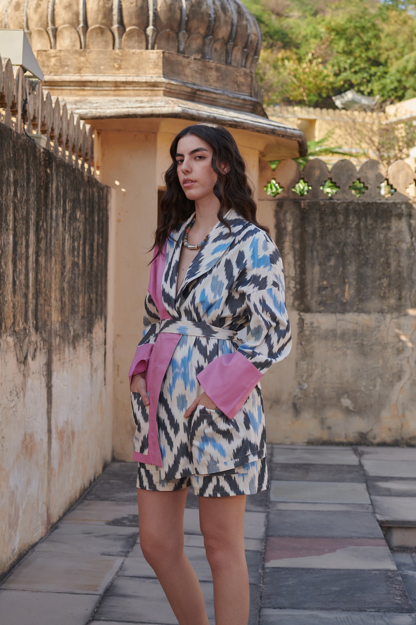Rouge Tie Waist Kimono Blazer Set